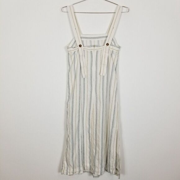 Madewell Women Linen-Cotton Princess-Seamed Midi Dress Sz M Stripe Boho Vacation - Picture 4 of 8